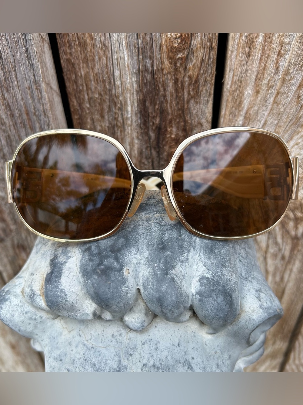 Fendi Vintage Sunglasses Brown Cream Tortoise Shell Gold Frame - Picture 14 of 16
